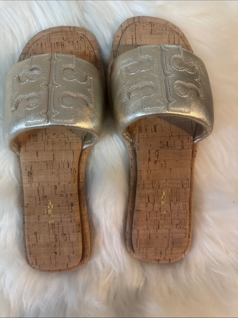 Tory Burch Champagne Metallic Slide Sandals